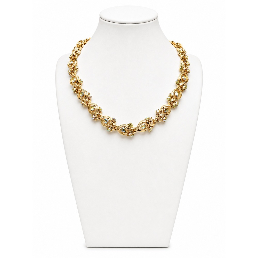 Vintage 1960s Aurora Borealis Gold Tone Rhinestone Necklace